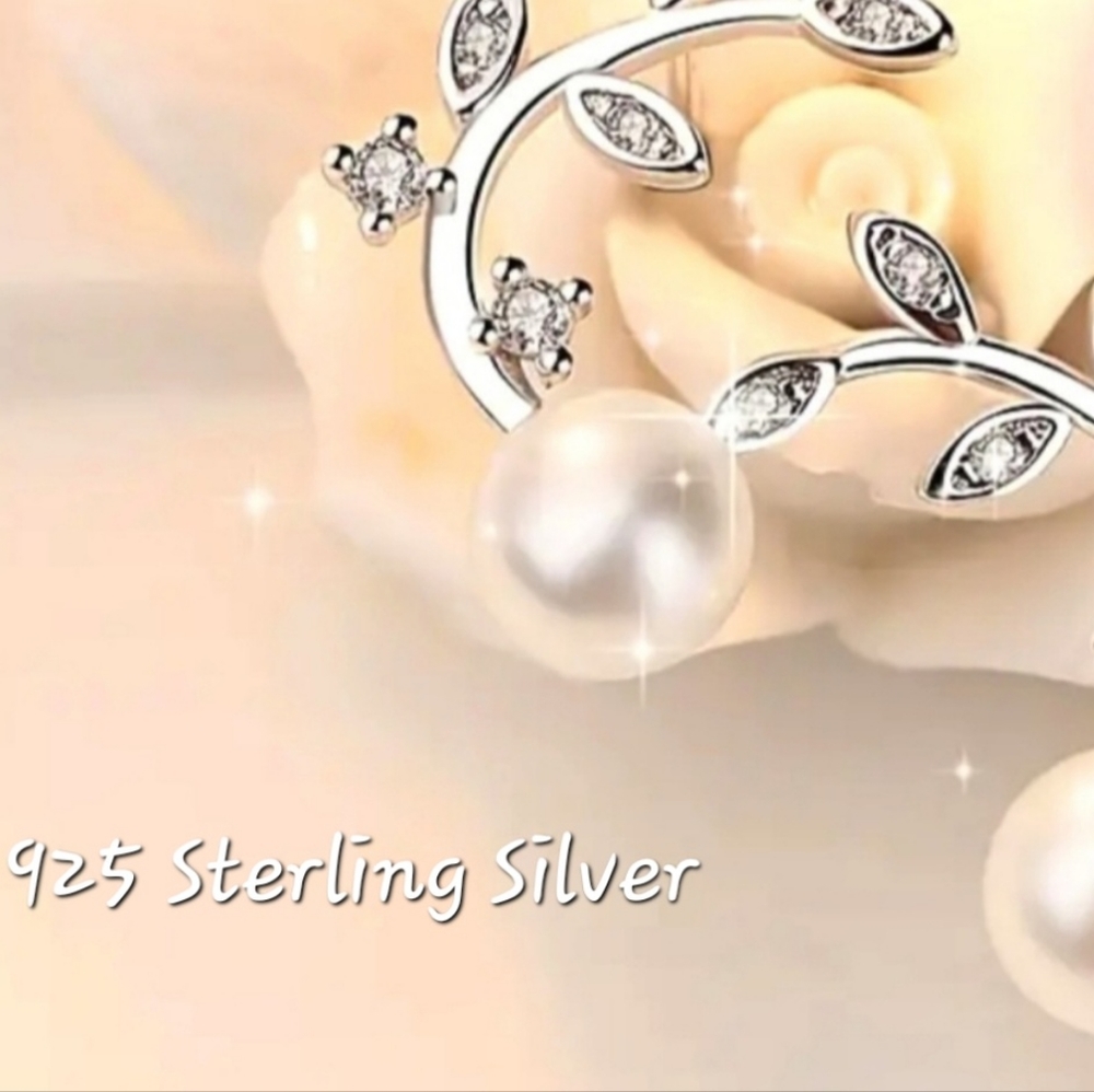 🏷SOLD. Elegant Silver Pearl Earrings 925 Sterling Silver NWT Fast Ship.